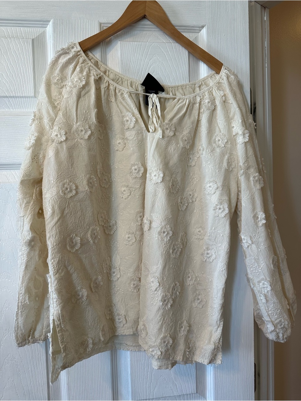 Embroidered Cream Floral Peasant Tunic - Women Tops
